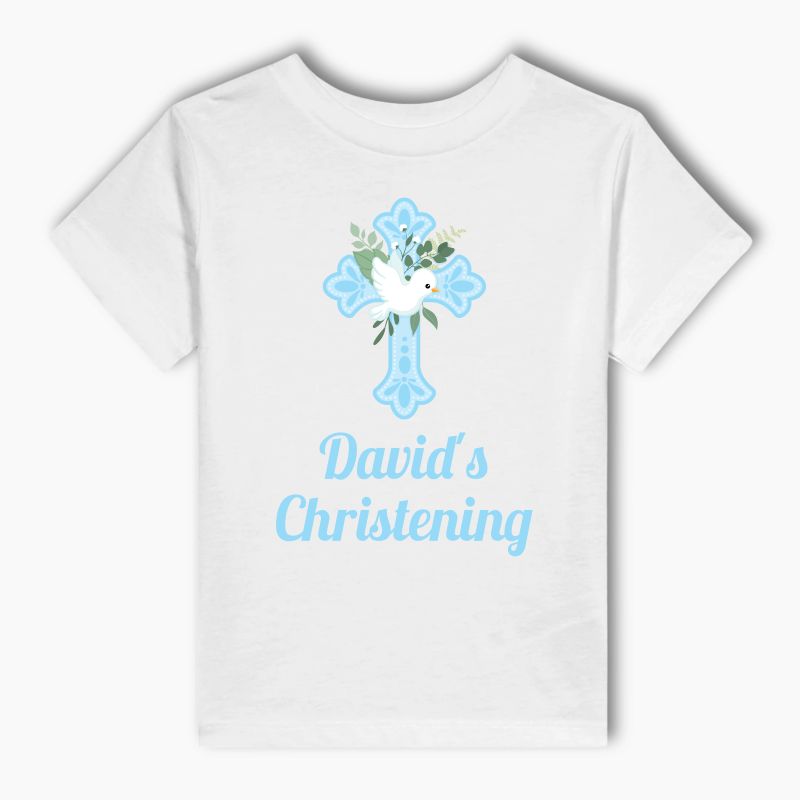 Personalised Blue & White Dove Christening Adults T-Shirt