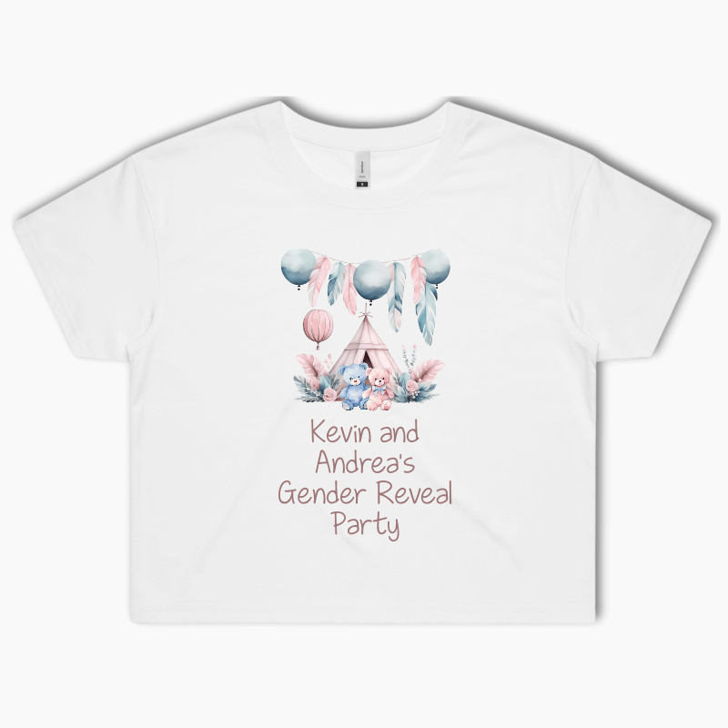 Personalised Boho Teddy Bear Gender Reveal Crop Shirt