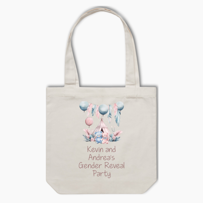 Personalised Boho Teddy Bear Gender Reveal Party Tote Bag