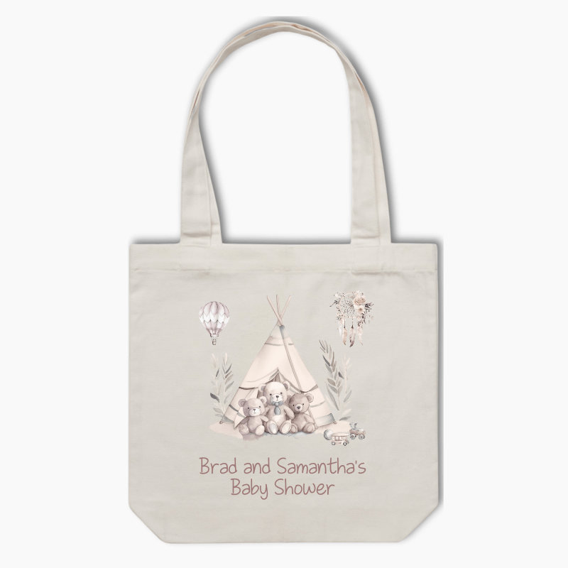 Personalised Boho Teddy Bears Baby Shower Tote Bag