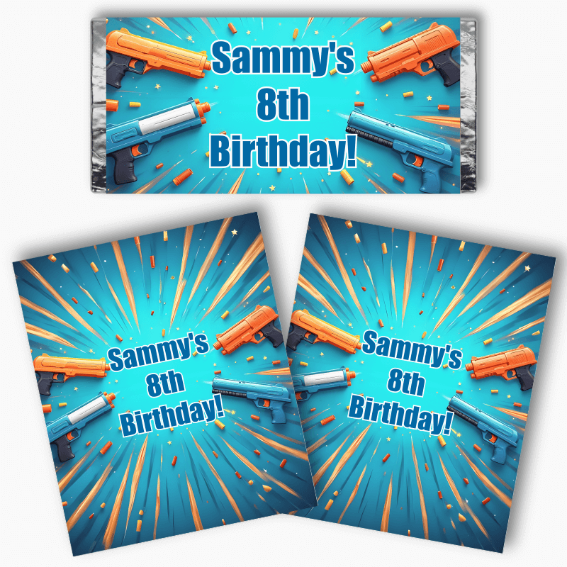 Personalised Toy Blaster Party Mini Chocolate Labels