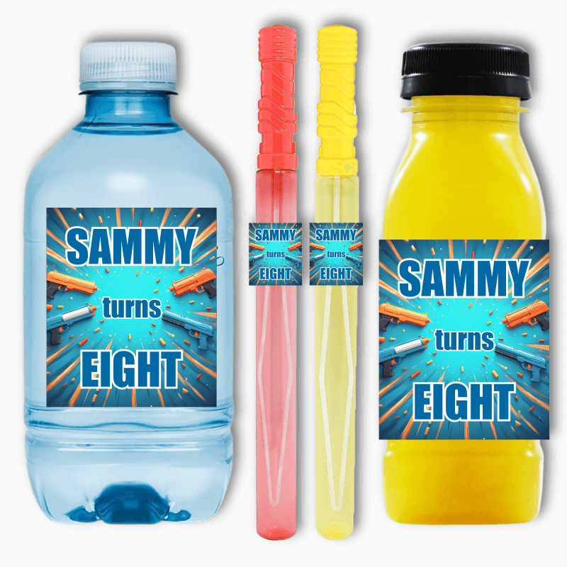 Custom Boys Toy Guns Party Rectangle Favour Sticker