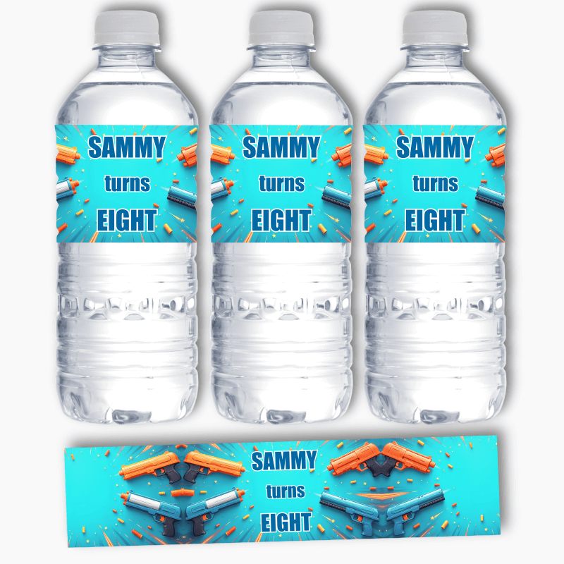 Personalised Toy Blaster Party Water Labels