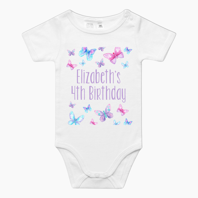Personalised Butterfly Party Baby One-Piece Romper