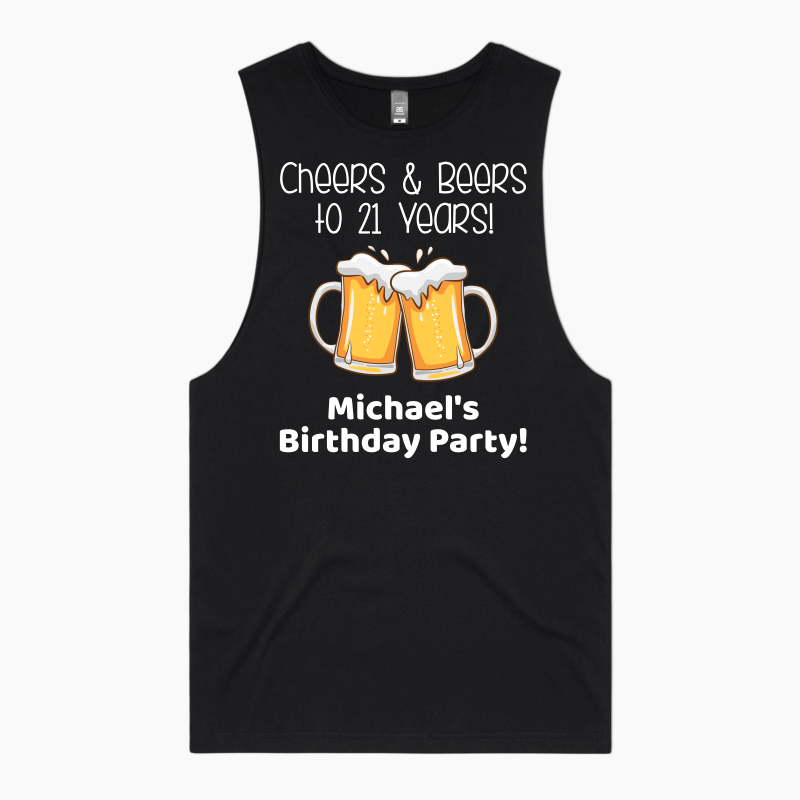 Custom Cheers & Beers Birthday Party Tank Singlet - Black