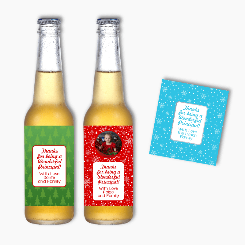 Personalised Festive Thank You Principal Gift Beer Labels