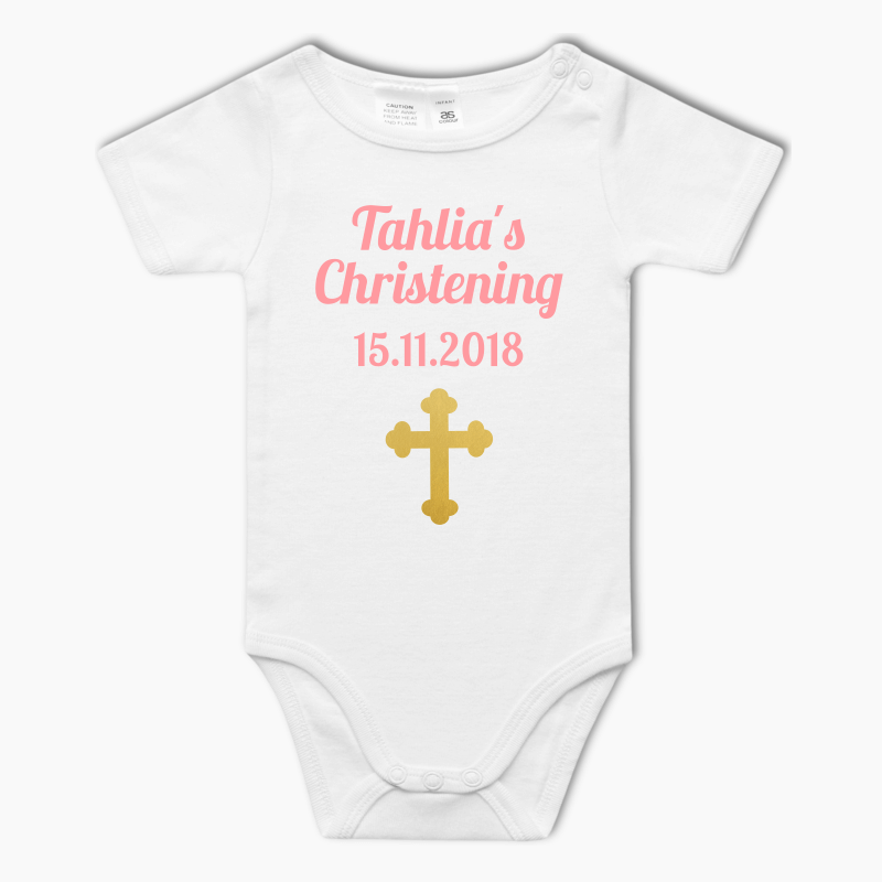 Personalised Floral Cross Christening Baby One-Piece Romper