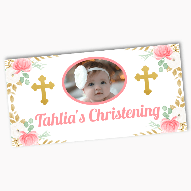 Personalised Floral Cross Christening Banners with Photo