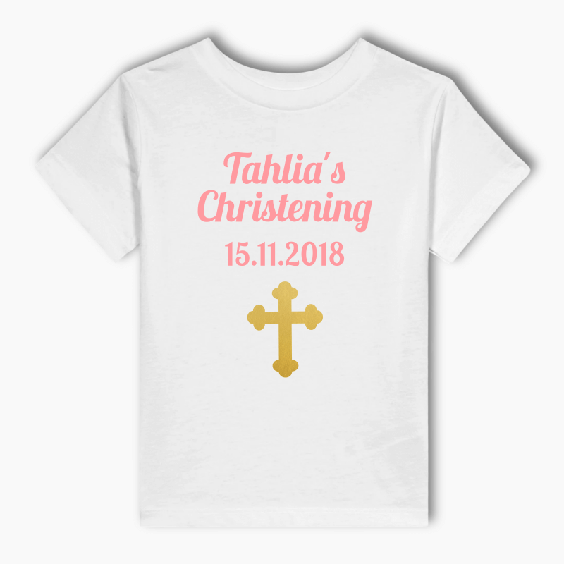 Personalised Floral Cross Christening Adults T-Shirt