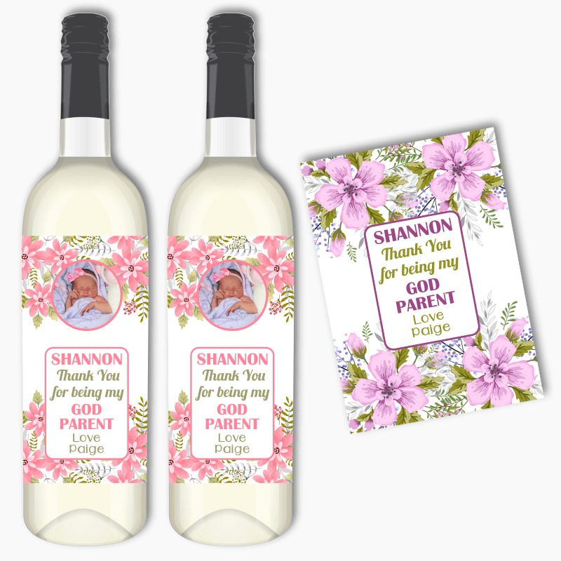 Floral Thank You Godparent Wine Labels