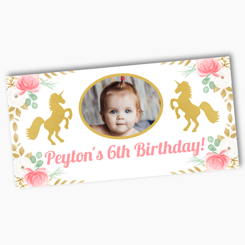 Personalised Floral Unicorn Party Banners with Photo