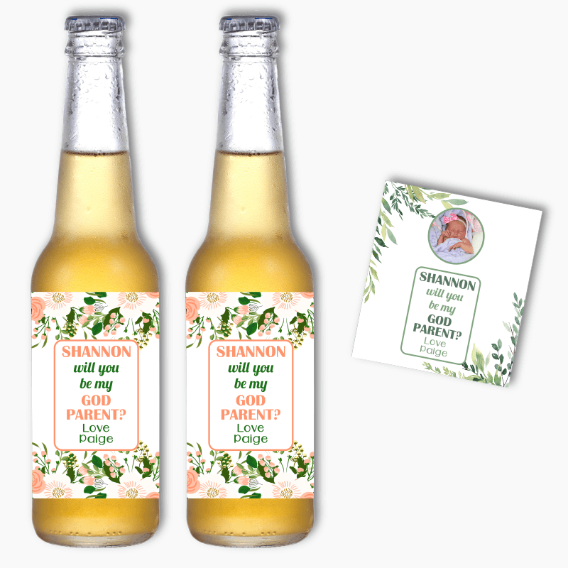Floral Will You Be My Godparent? Beer Labels