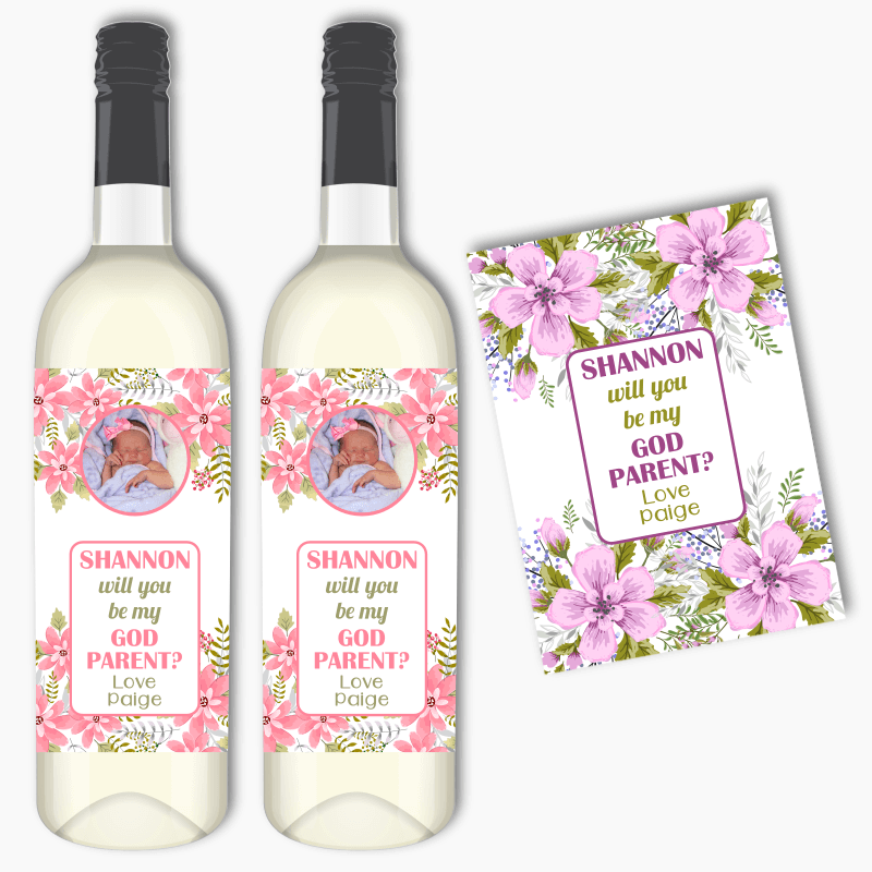 Floral Will You Be My Godparent? Wine Labels
