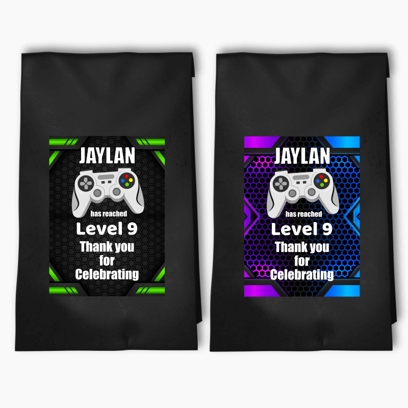 Personalised Gaming Birthday Party Bags & Labels
