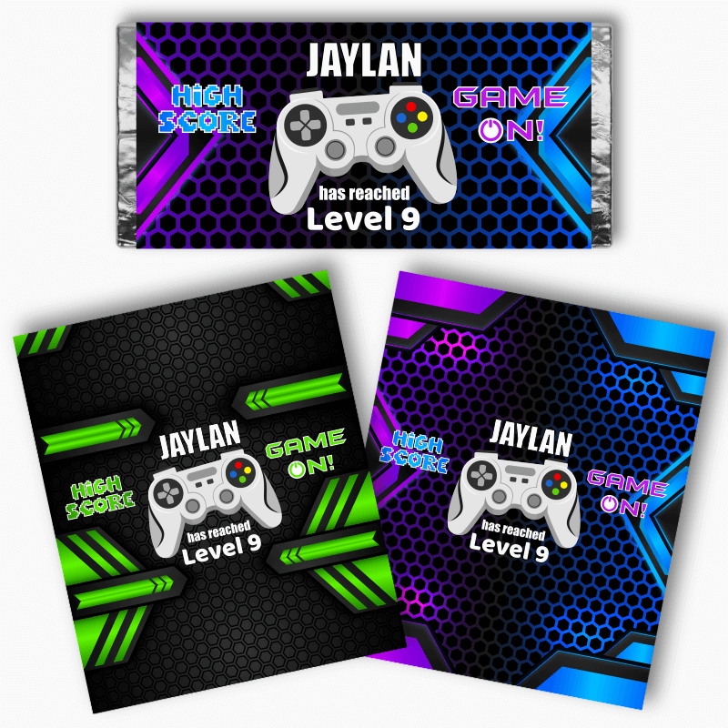 Awesome Custom Gaming Party Mini Chocolate Labels - Katie J Design and ...