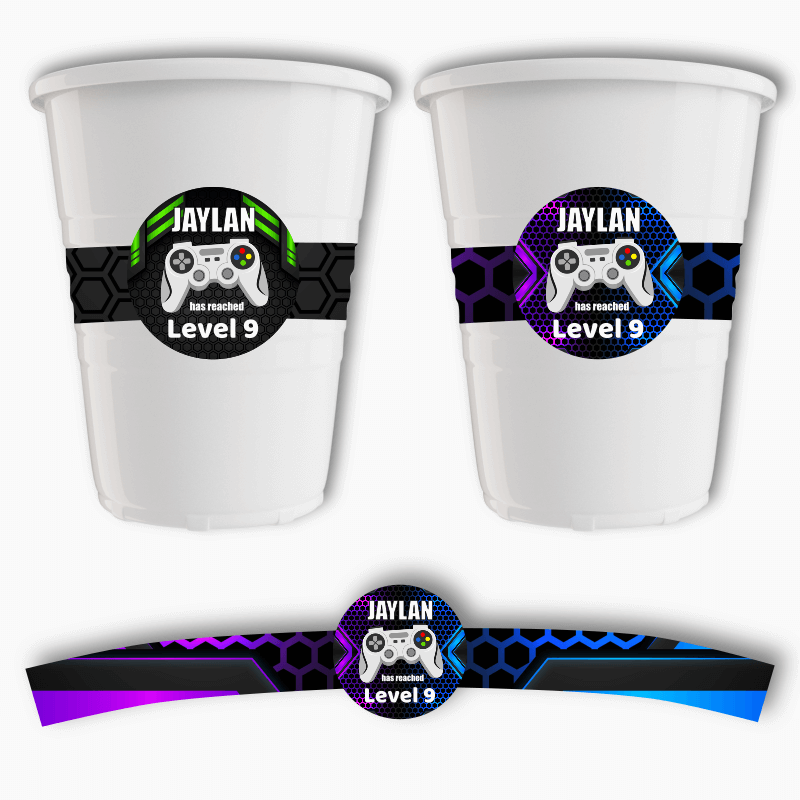Personalised Gaming Party Cup Stickers
