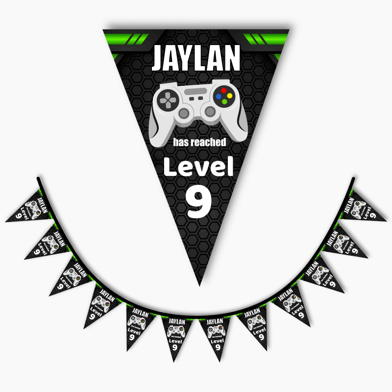 Personalised Gaming Birthday Party Flag Bunting - Green