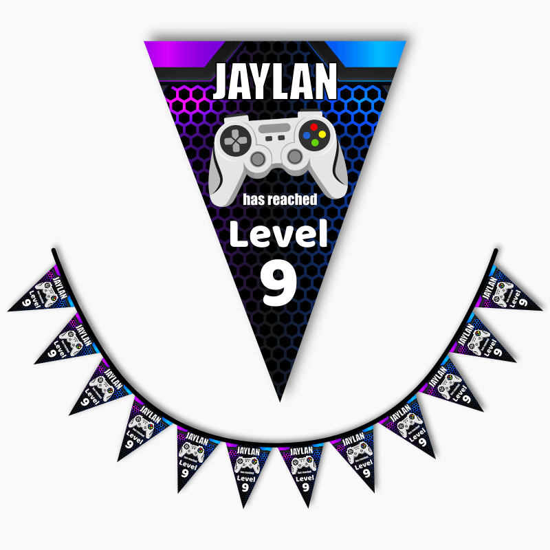 Personalised Gaming Birthday Party Flag Bunting - Purple