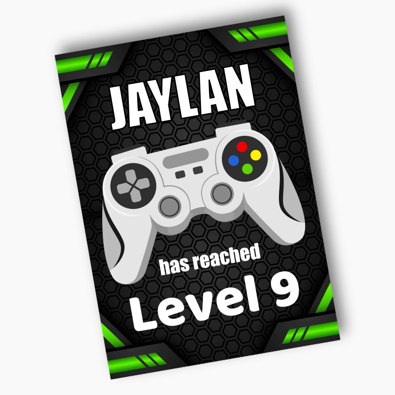 Personalised Gaming Birthday Party Posters - Green