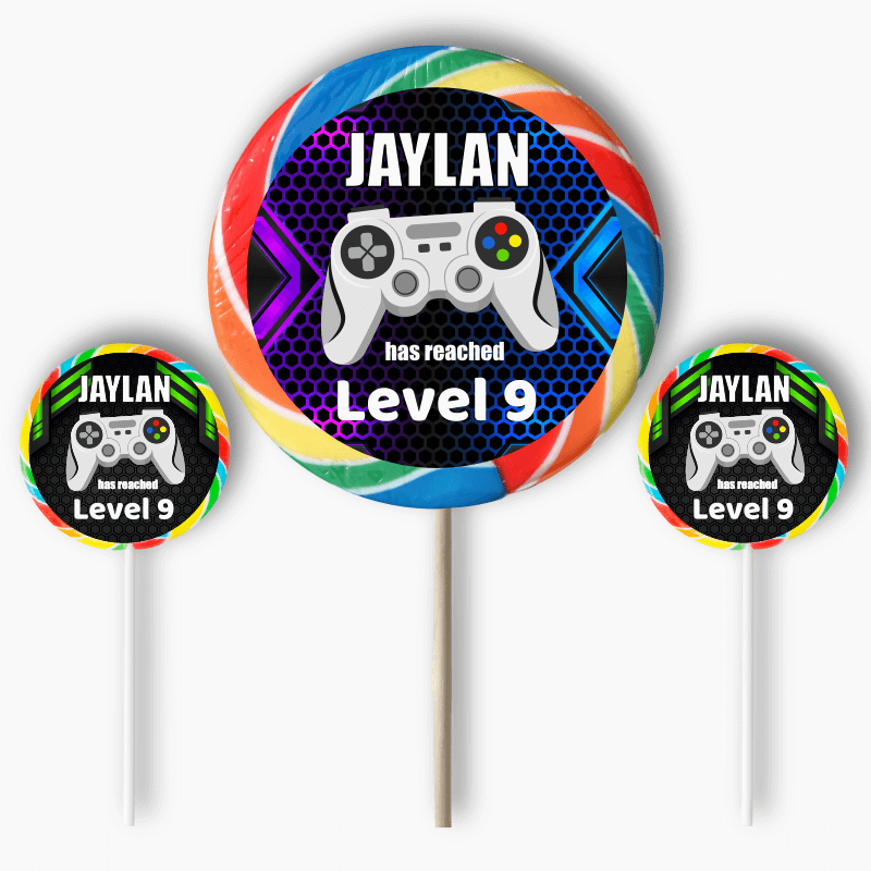 Personalised Gaming Birthday Party Round Stickers