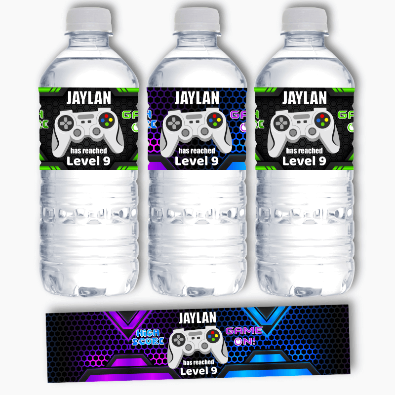 Personalised Gaming Party Water Bottle Labels