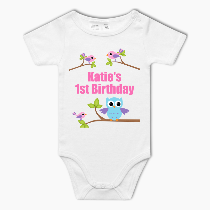 Personalised Birds & Owl Baby One-Piece Romper - Boys
