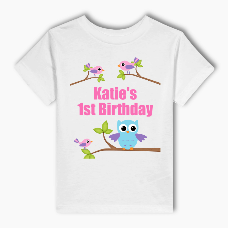 Personalised Birds & Owl Party Adults T-Shirt - Girls