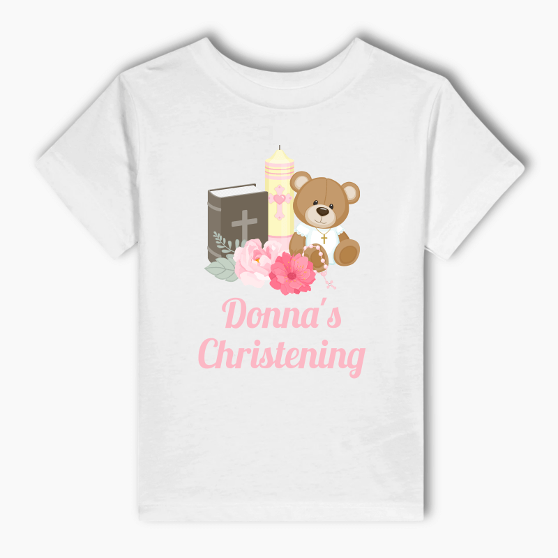 Personalised Girls Teddy Bear Christening Kids T-Shirt