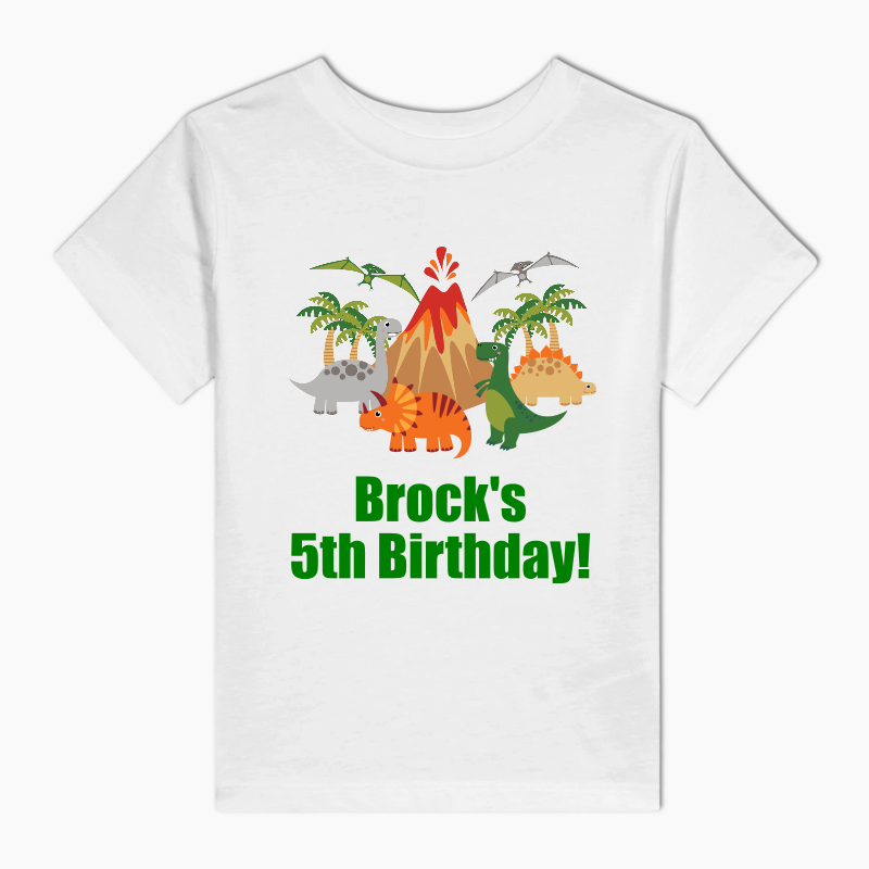 Personalised Green Dinosaur Party Kids T-Shirt