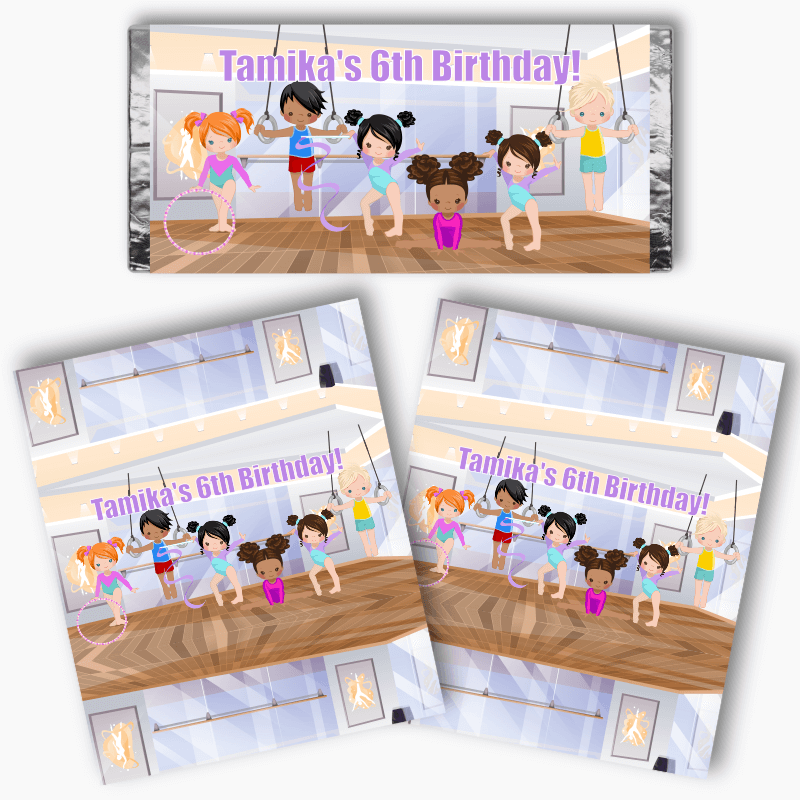 Personalised Gymnastics Party Mini Chocolate Labels