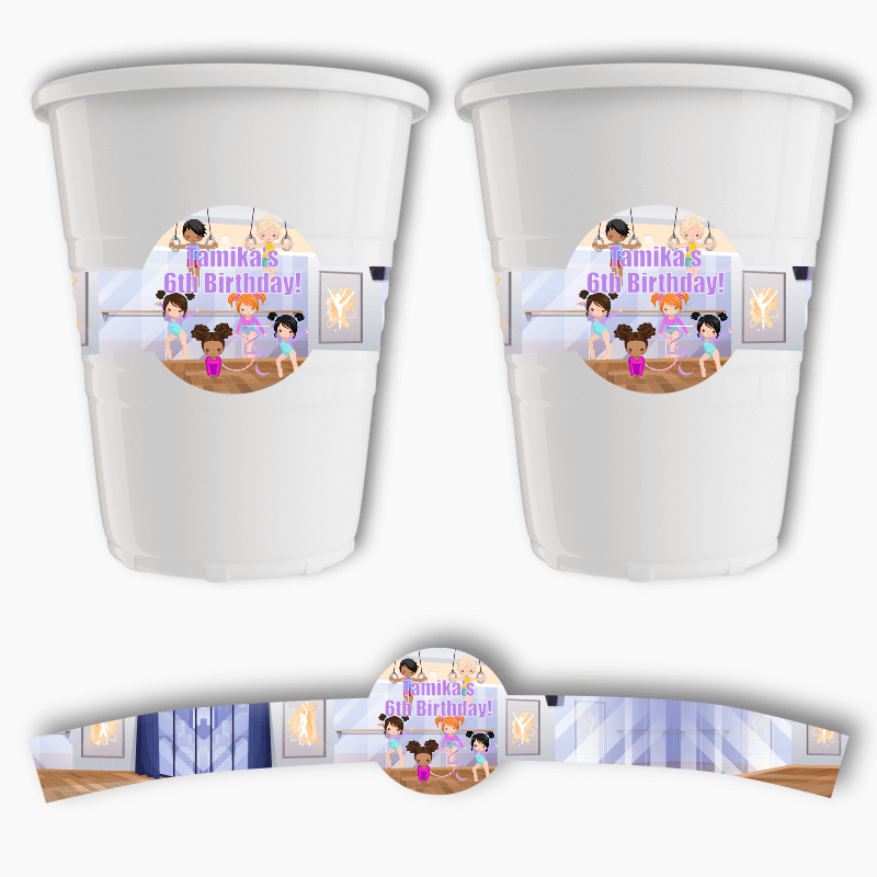Personalised Gymnastics Birthday Party Cup Stickers