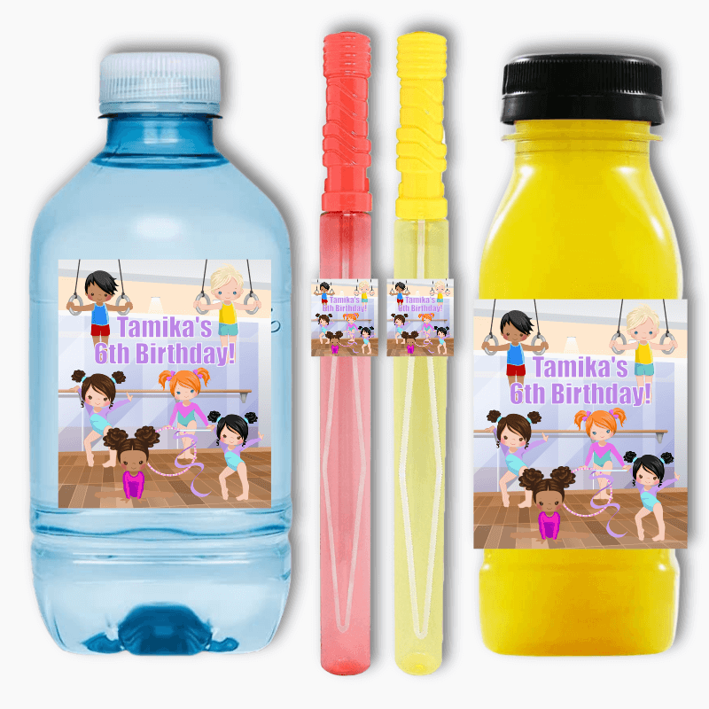 Custom Gymnastics Birthday Party Rectangle Favour Stickers