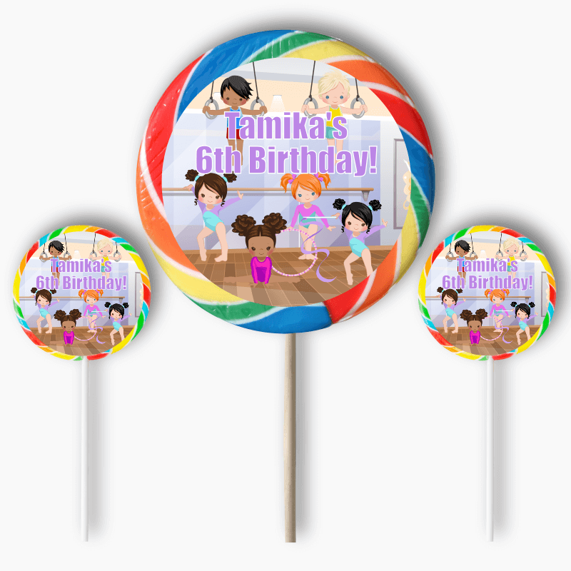 Personalised Gymnastics Birthday Party Round Stickers