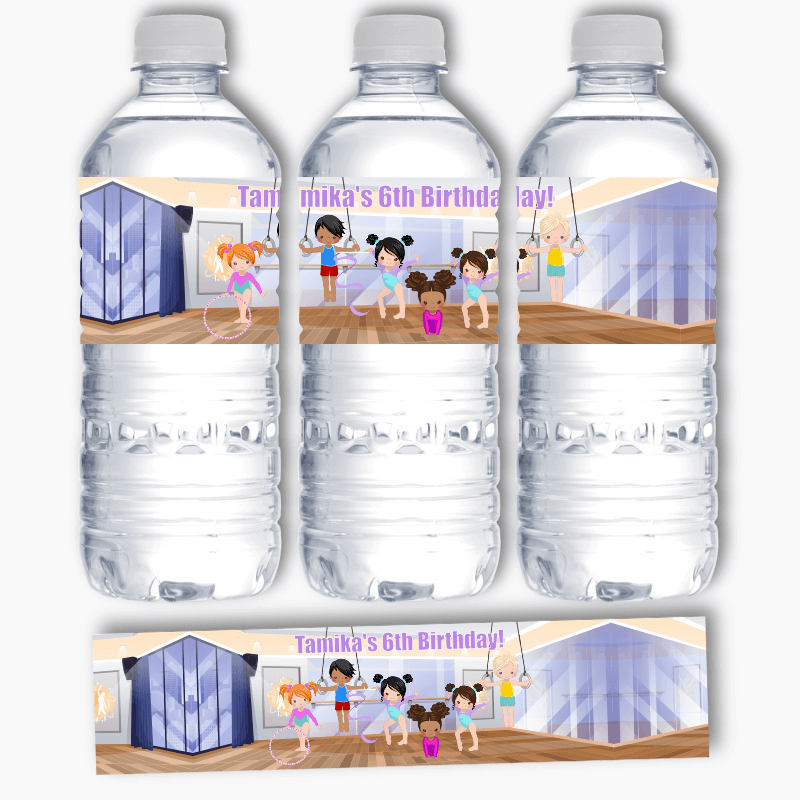 Personalised Gymnastics Party Water Bottle Labels