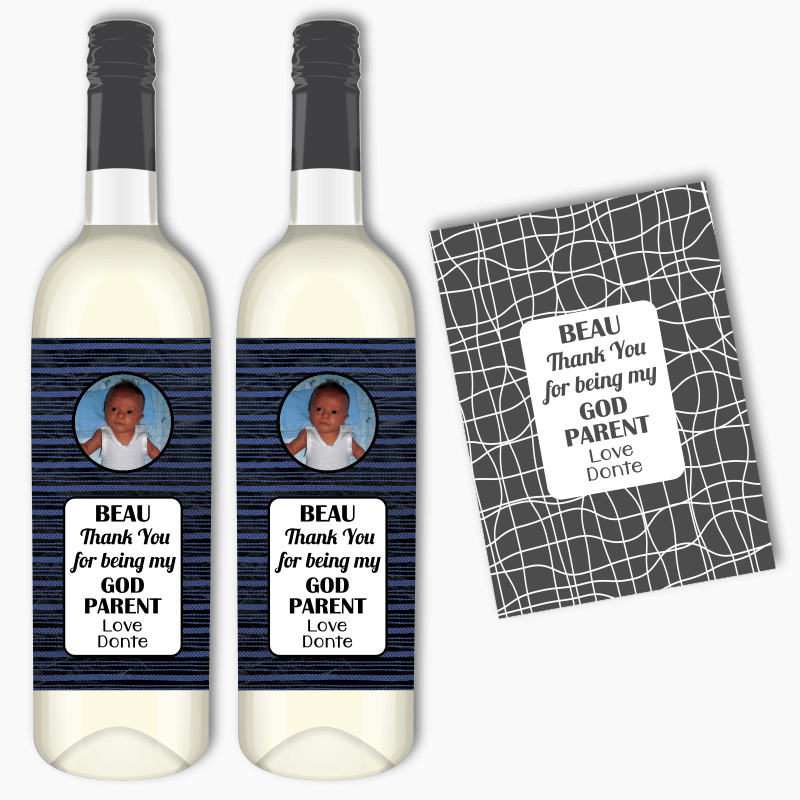 Fun Patterned Thank You Godparent Wine Labels