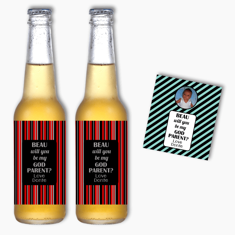 Fun Patterned Will You Be My Godparent? Beer Labels