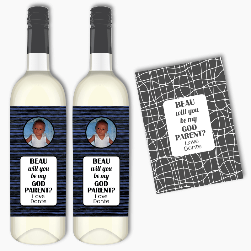 Fun Patterned Will You Be My Godparent? Wine Labels