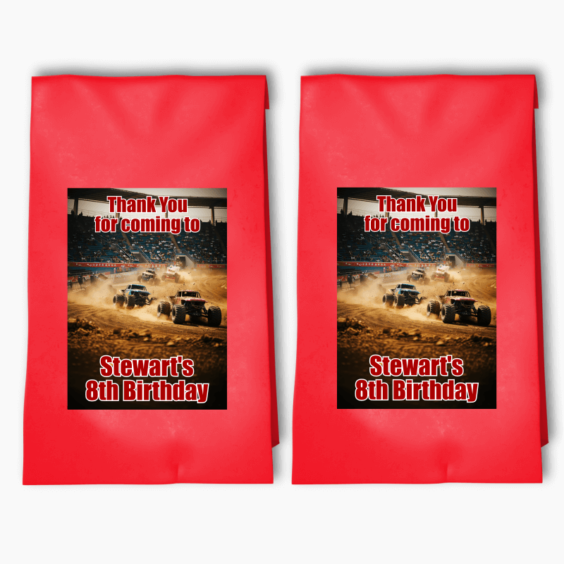 Personalised Monster Trucks Party Bags & Labels