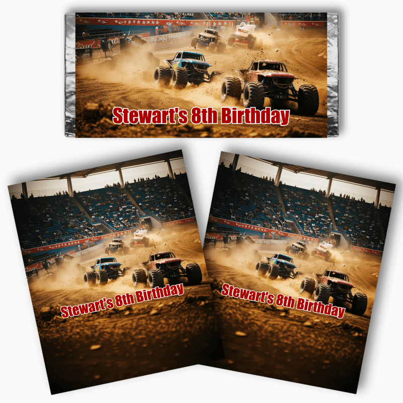 Personalised Monster Trucks Mini Chocolate Labels