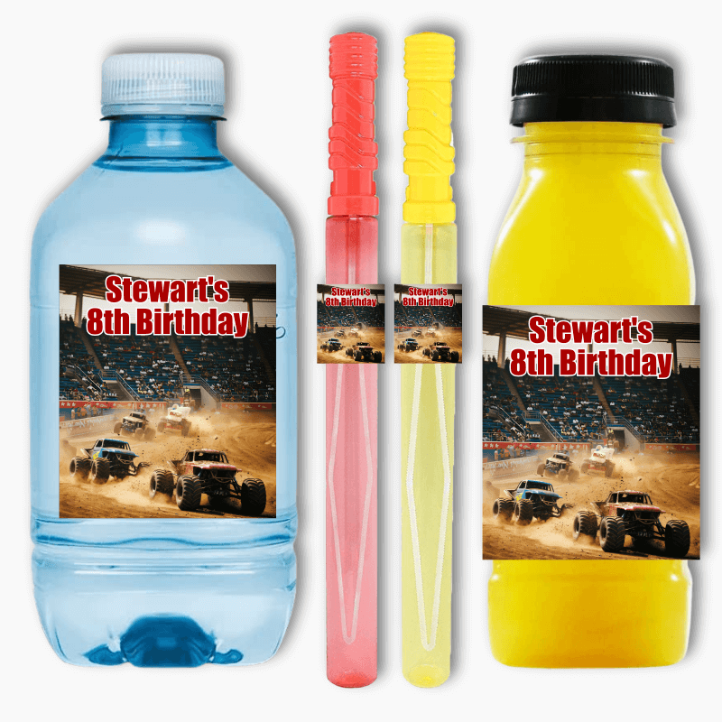 Custom Monster Trucks Party Rectangle Favour Stickers