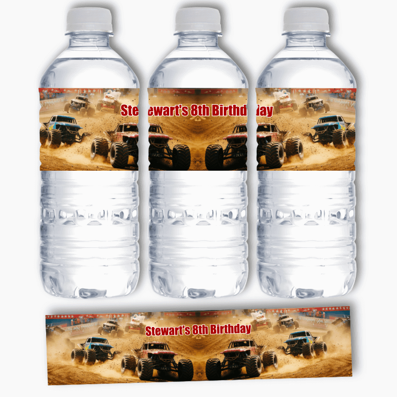 Personalised Monster Trucks Party Water Labels