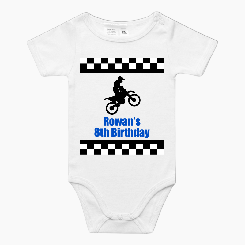 Personalised Motorbike Party Baby One-Piece Romper