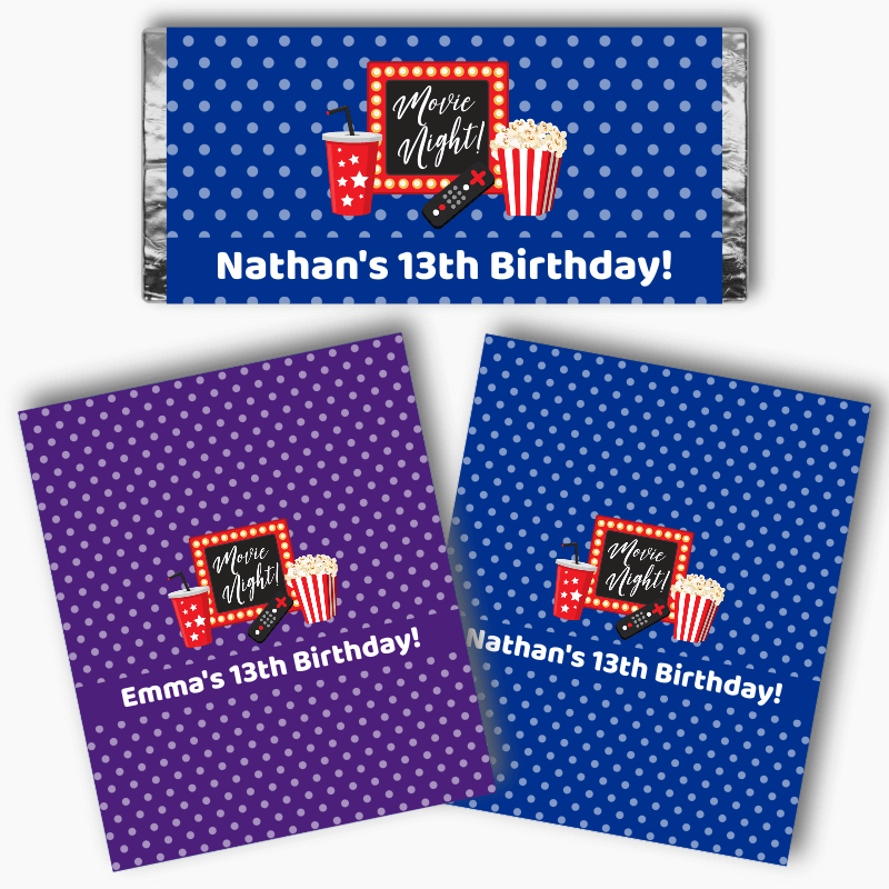 Personalised Movie Night Birthday Party Mini Chocolate Labels