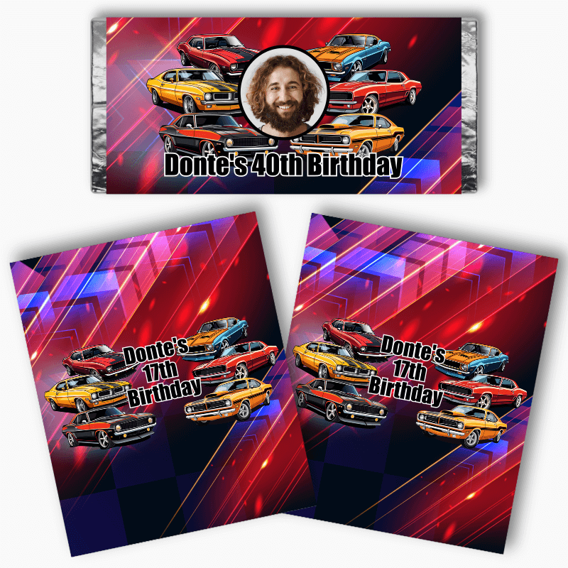 Personalised Muscle Cars Party Mini Chocolate Labels