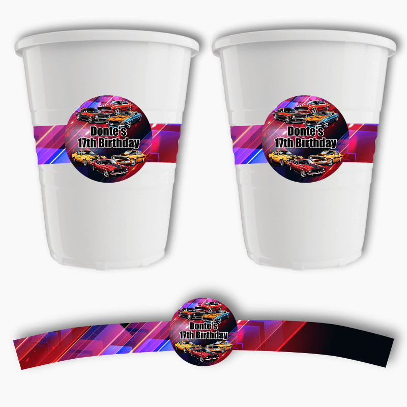 Personalised Muscle Cars Party Cup Stickers