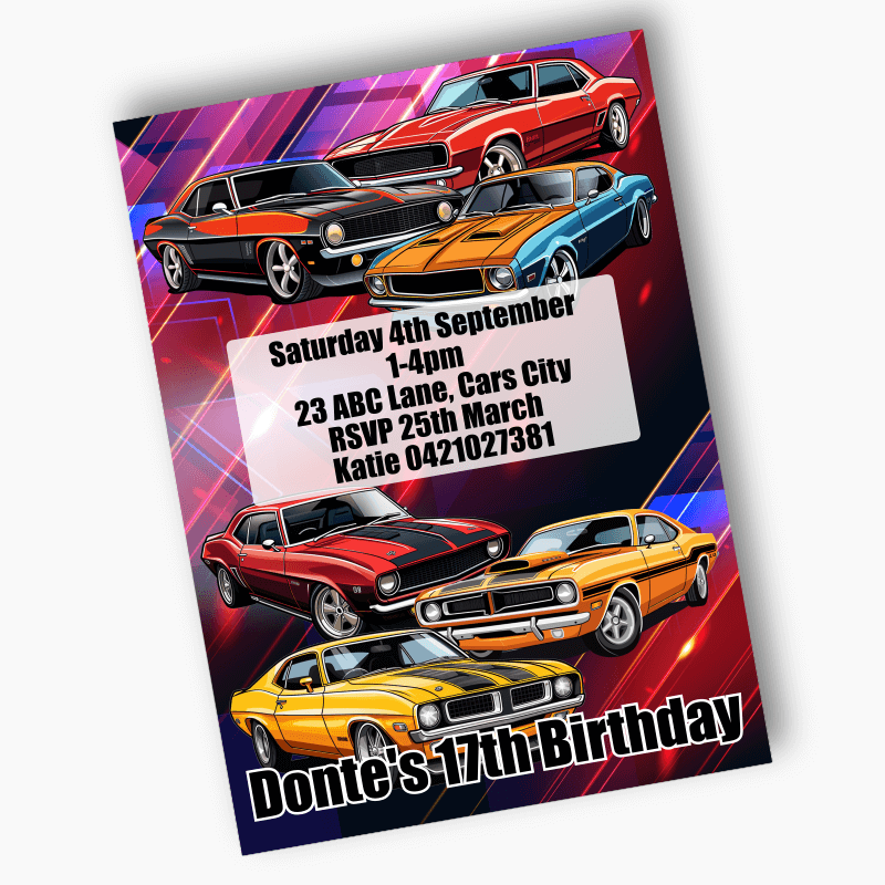 Personalised Muscle Cars Party Invites