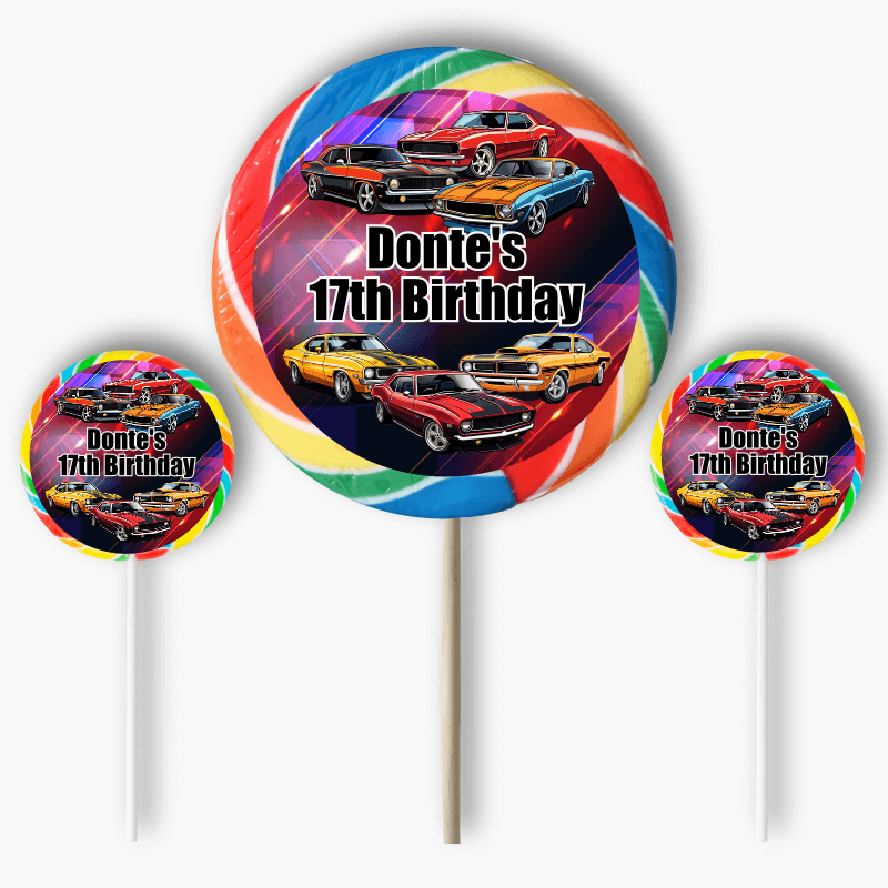 Personalised Muscle Cars Party Round Stickers