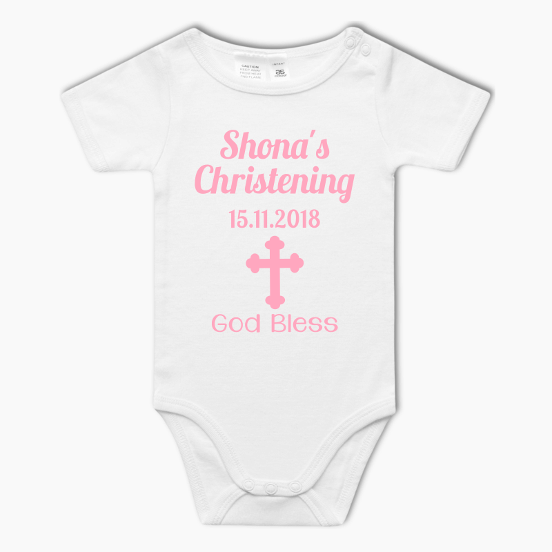 Personalised Pink Cross Christening Baby One-Piece Romper