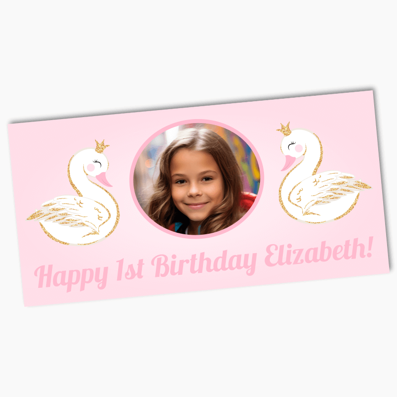 Personalised Pink & Gold Swan Party Banners with Photo