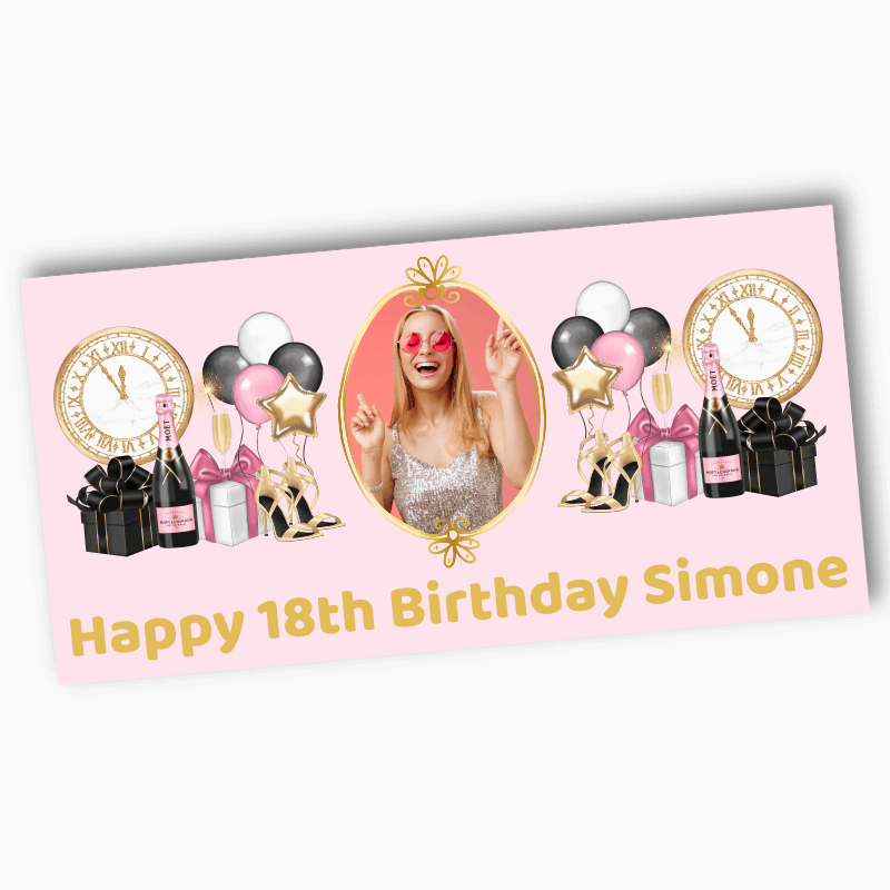 Personalised Pink, Black & Gold Party Banners with Photo